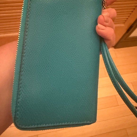 Coach Teal Leather Zip Wallet - Picture 5 of 7